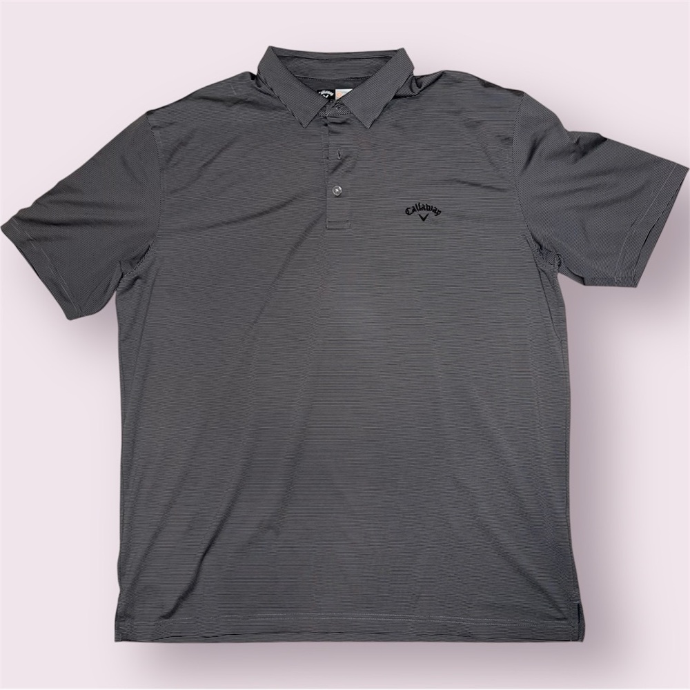 Callaway Opti-Dri Golf Polo Shirt Mens XL Allover Print Stripes Black / Gray